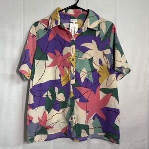 Le Lis Collection Button Down Shirt Abstract Floral Print Short Sleeve Retro S